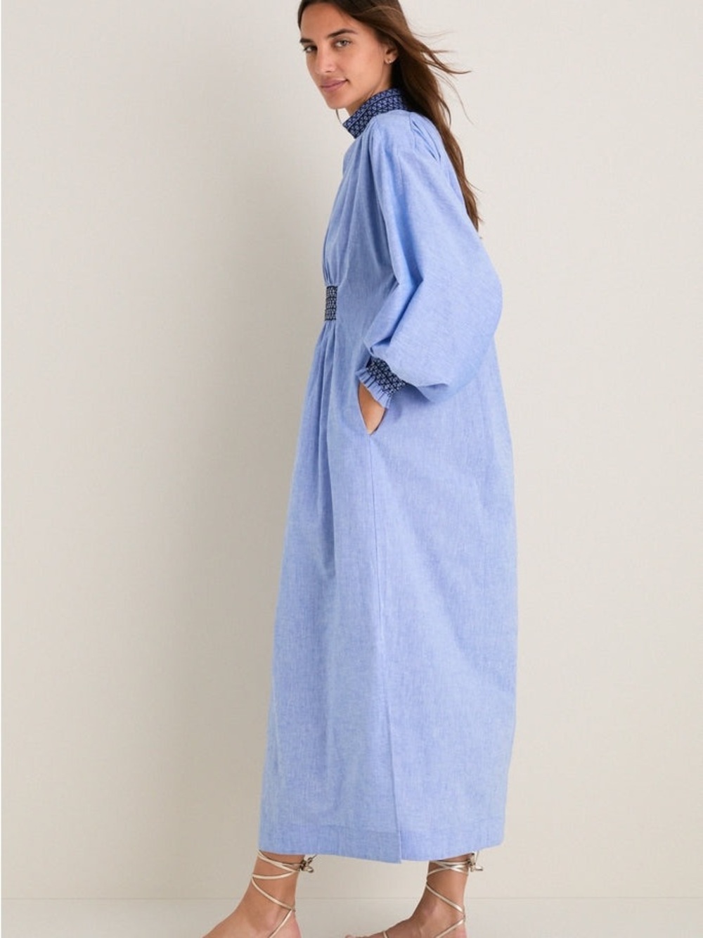 Tuckernuck Aubrey Chambray Linen Blend Smocked Maxi Dress Small NWOT - Picture 6 of 17